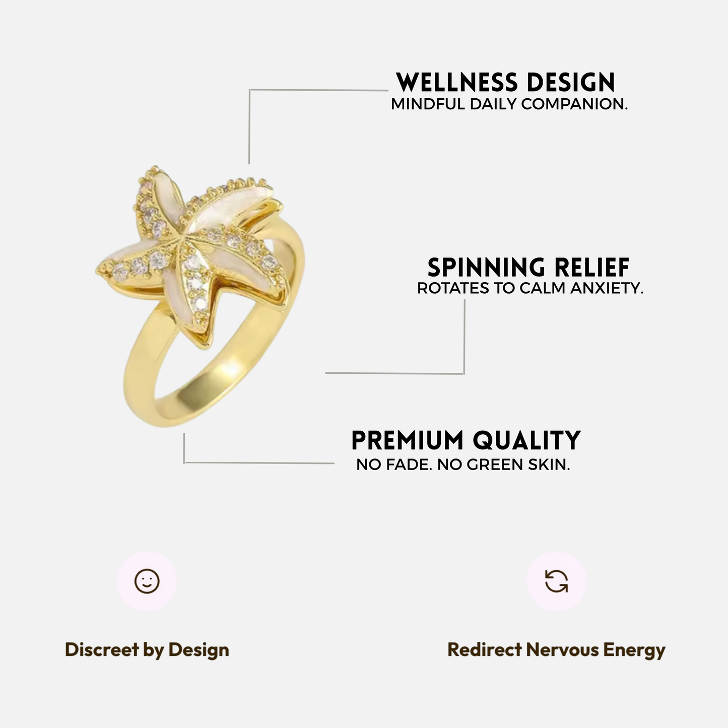 STAR SPINNER WELLNESS RING GOLD WHITE