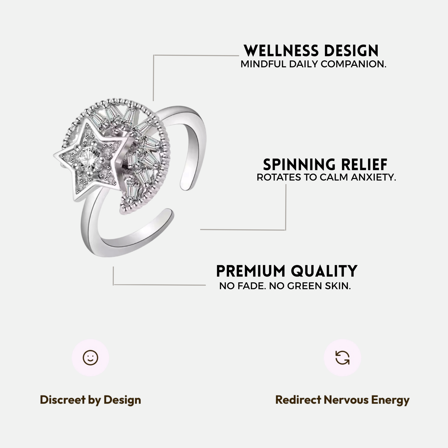MOONLIGHT SPINNER WELLNESS RING SILVER