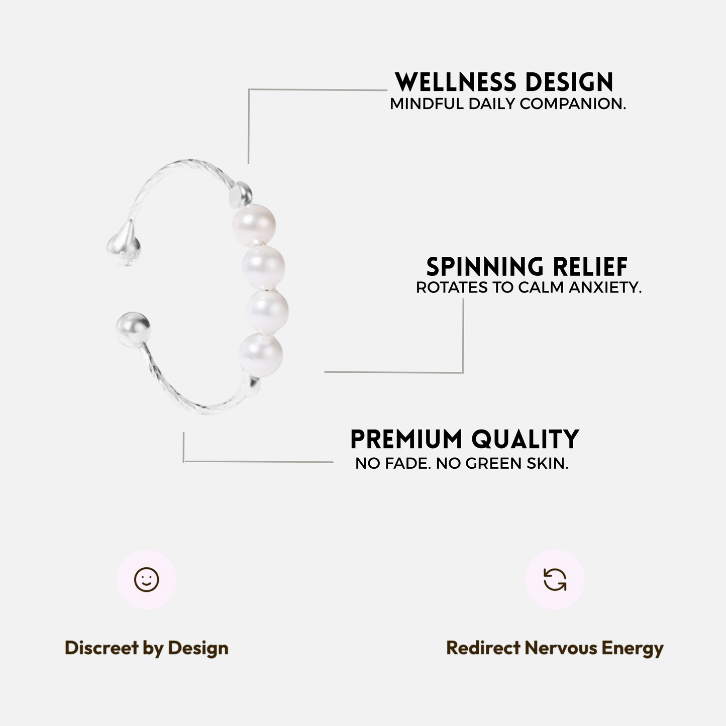 PEACE ROTATING WELLNESS RING SILVER