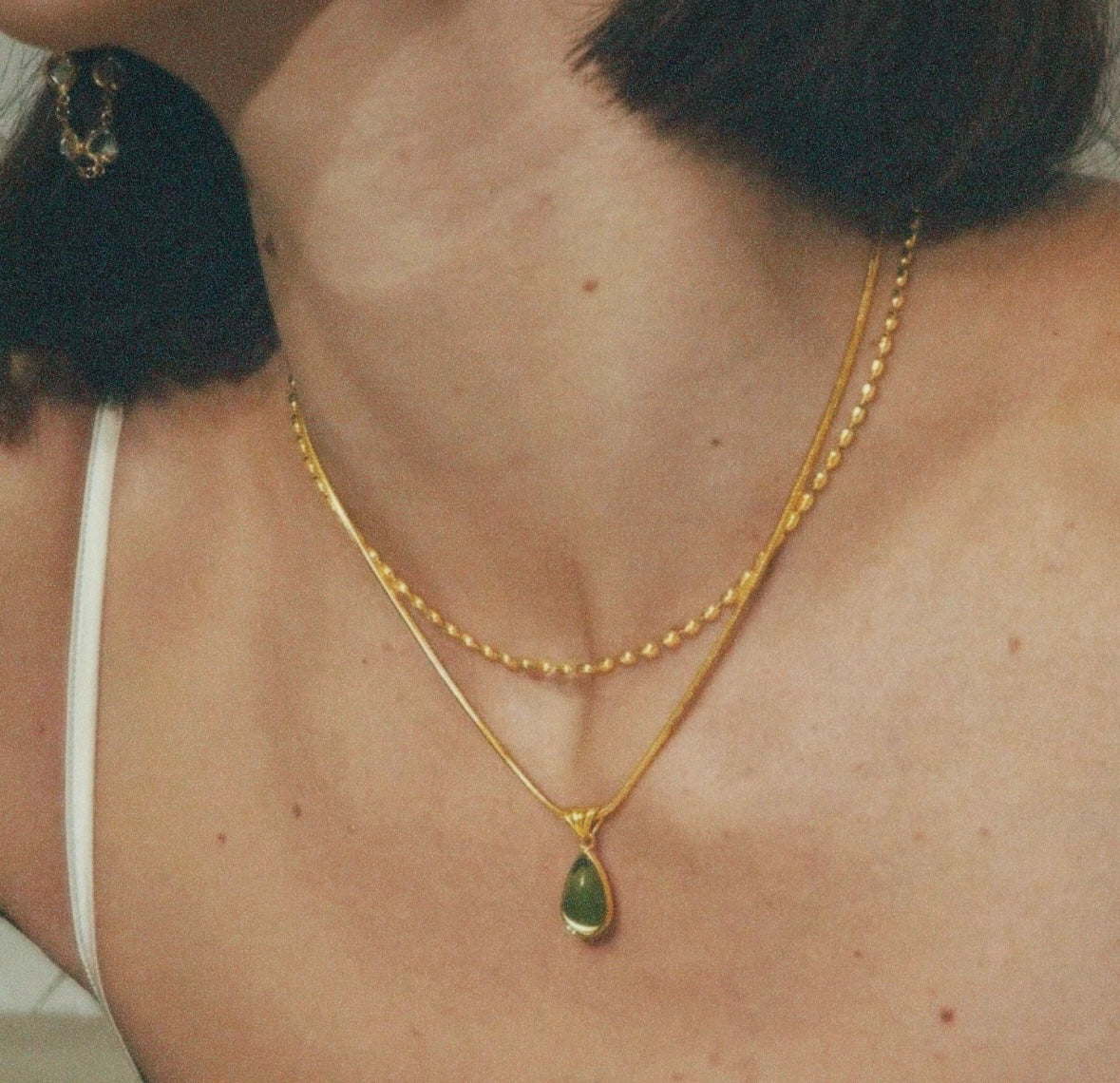 WATERDROP GREEN NECKLACE GOLD
