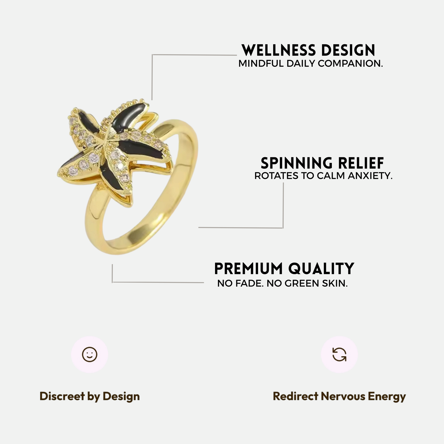 STAR SPINNER WELLNESS RING GOLD BLACK