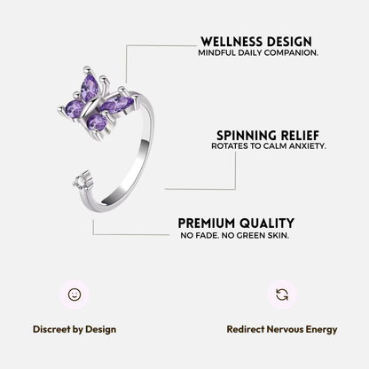 BUTTERFLY SPINNER WELLNESS RING SILVER PURPLE
