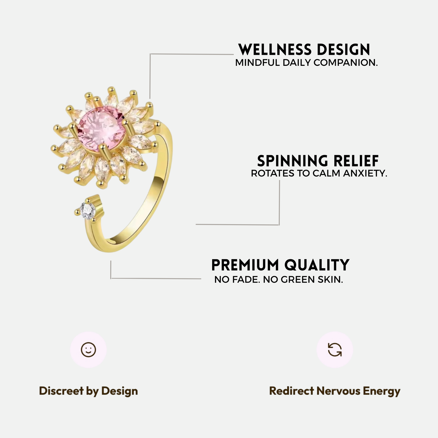 SUN SPINNER WELLNESS RING GOLD PINK