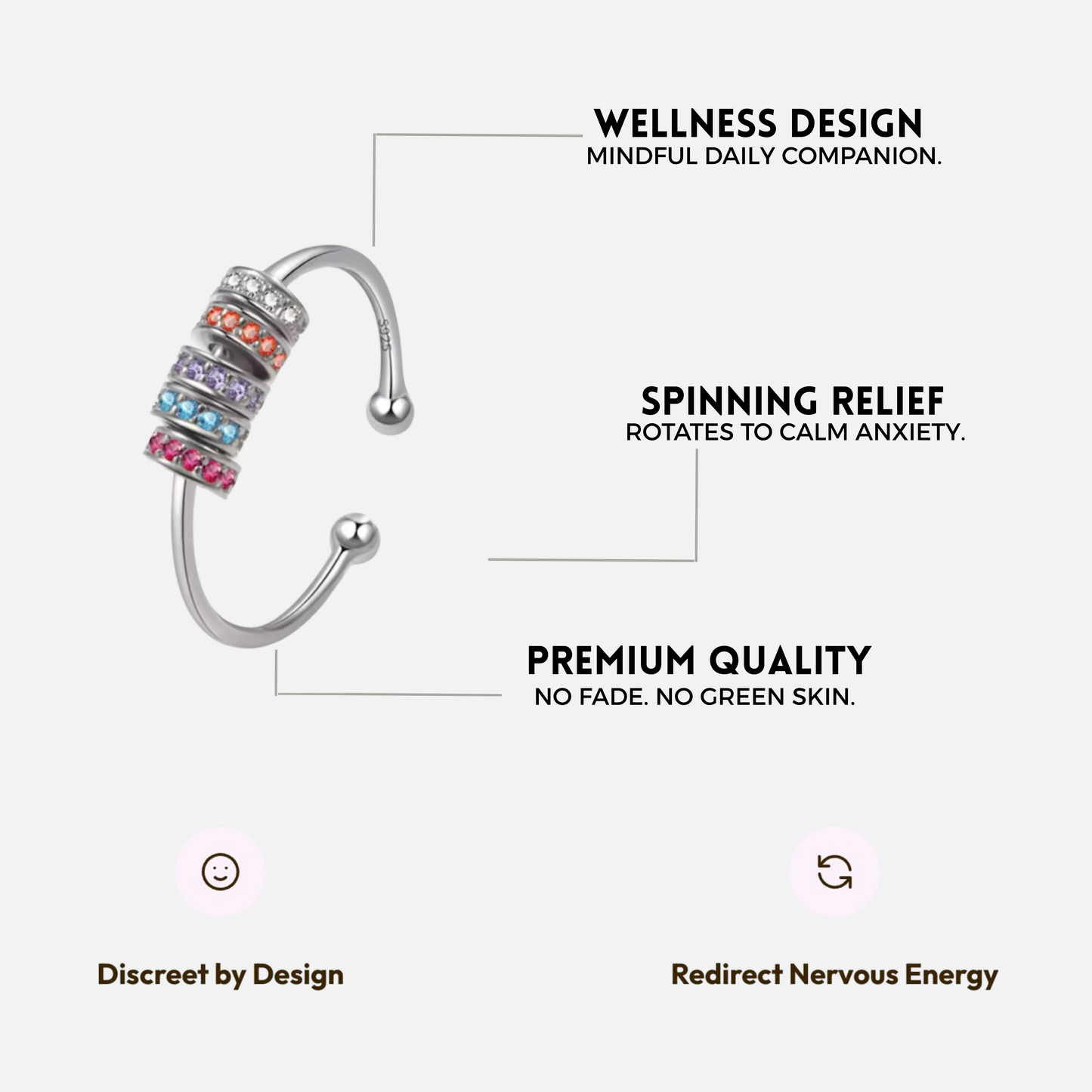 BRIGHTER SLIDING WELLNESS RING SILVER RAINBOW