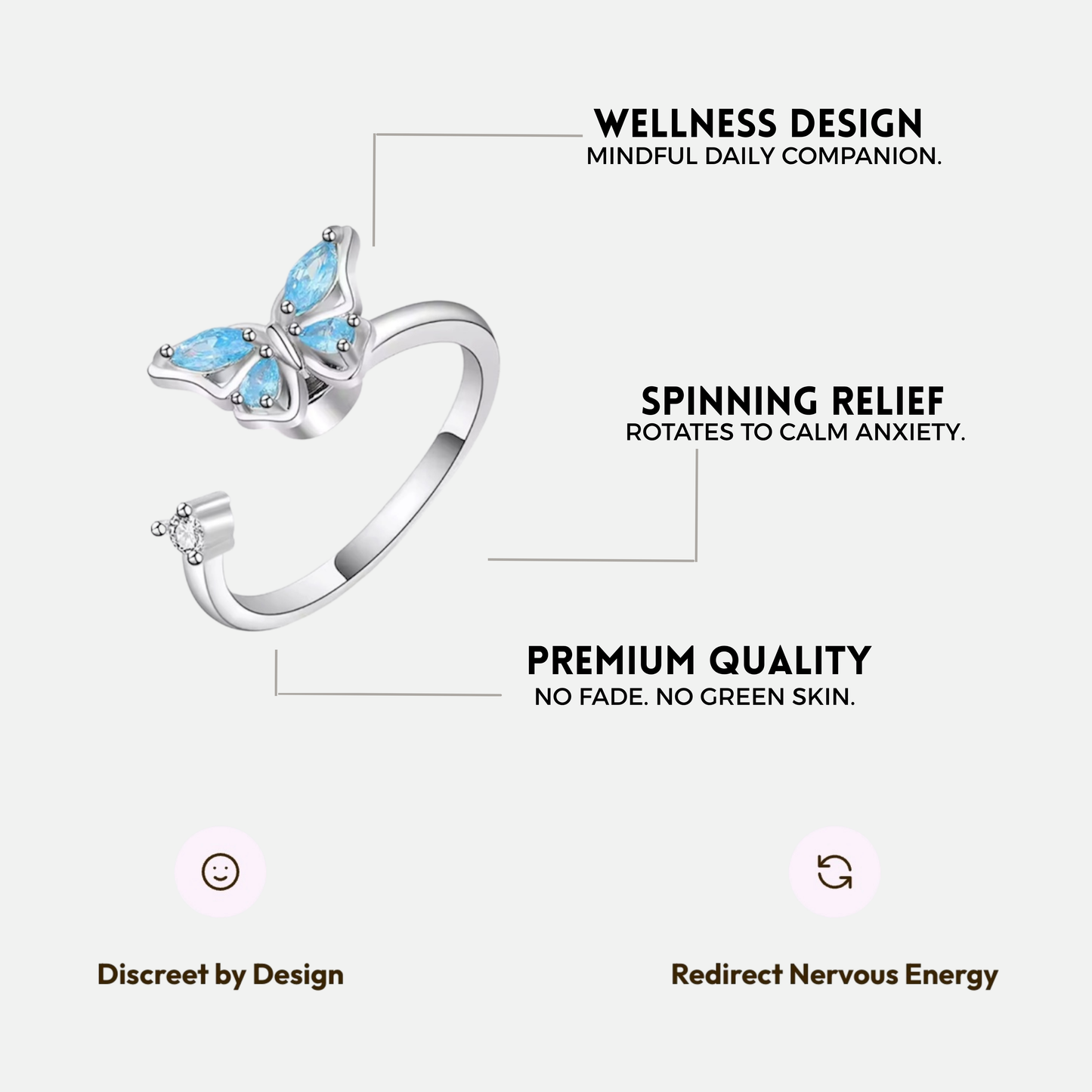 BUTTERFLY SPINNER WELLNESS RING SILVER