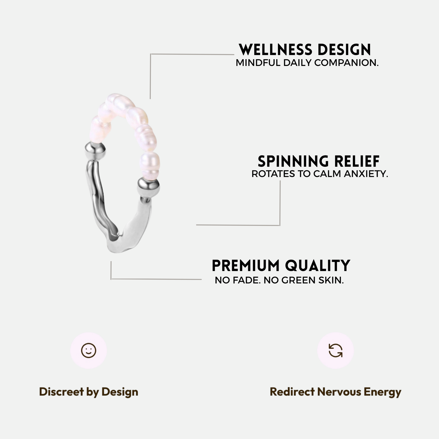 PEARL ROTATING WELLNESS RING SILVER