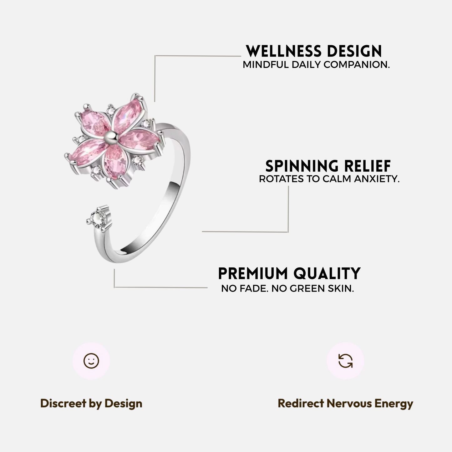 FLOWER SPINNER WELLNESS RING SILVER PINK