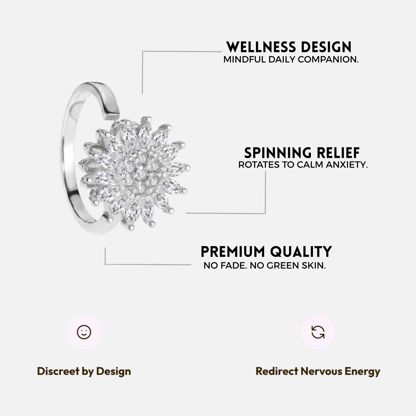 SUN SPINNER WELLNESS RING SILVER