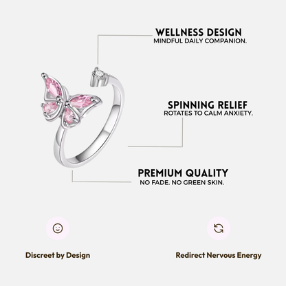 BUTTERFLY SPINNER WELLNESS RING SILVER PINK