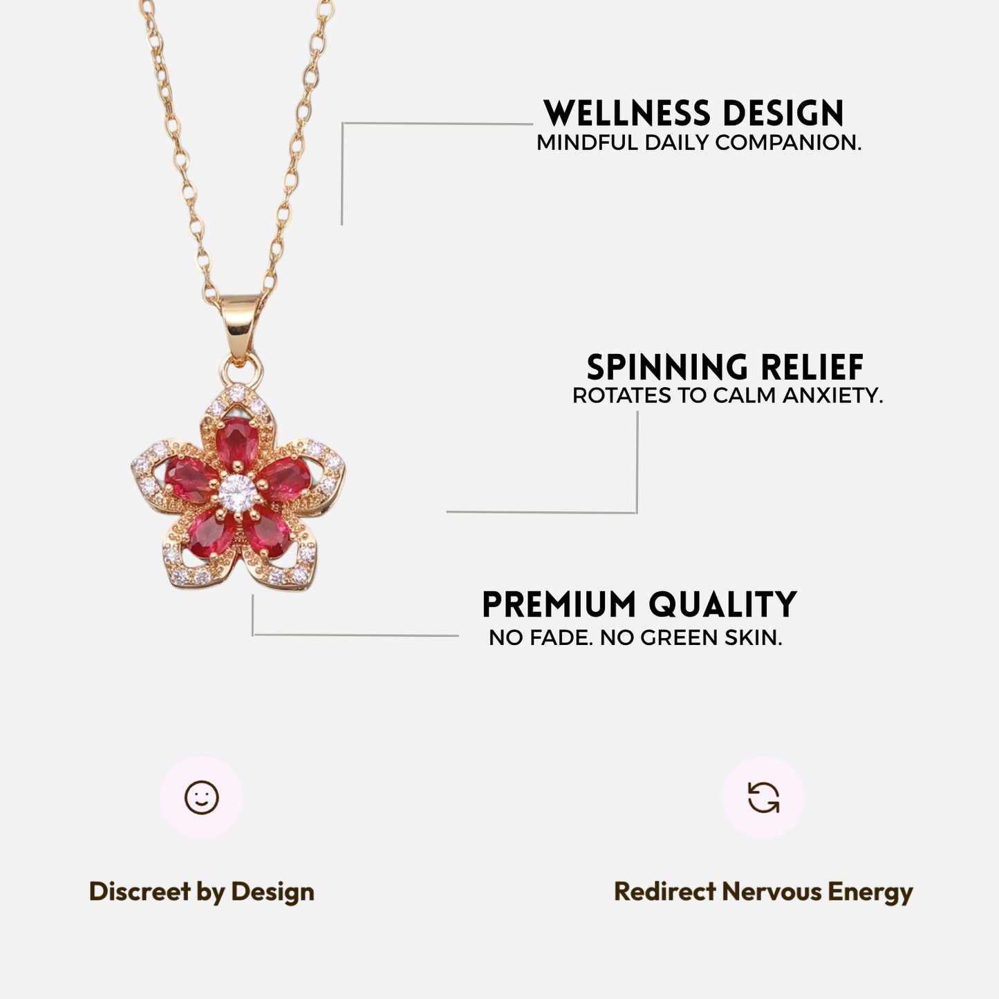 FLOWER SPINNER WELLNESS NECKLACE GOLD RED