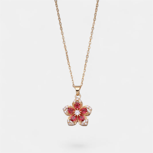 FLOWER SPINNER WELLNESS NECKLACE GOLD RED