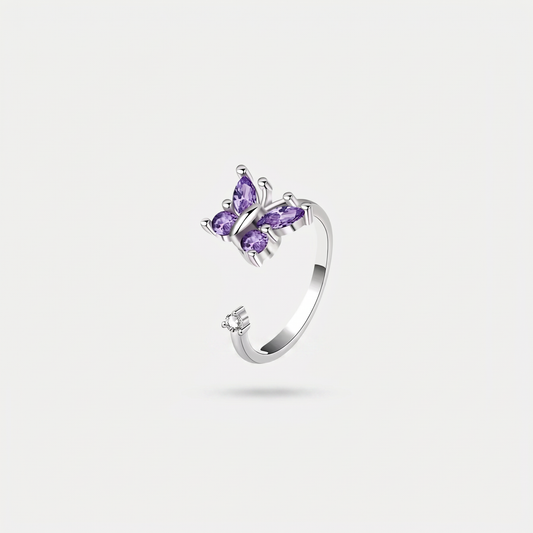 BUTTERFLY SPINNER WELLNESS RING SILVER PURPLE