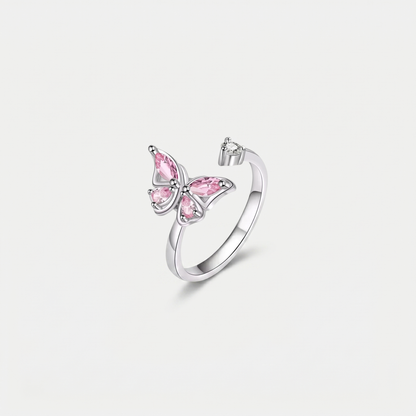 BUTTERFLY SPINNER WELLNESS RING SILVER PINK