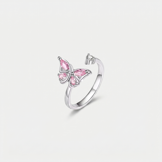 BUTTERFLY SPINNER WELLNESS RING SILVER PINK