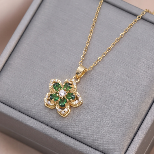 FLOWER SPINNER WELLNESS NECKLACE GOLD GREEN