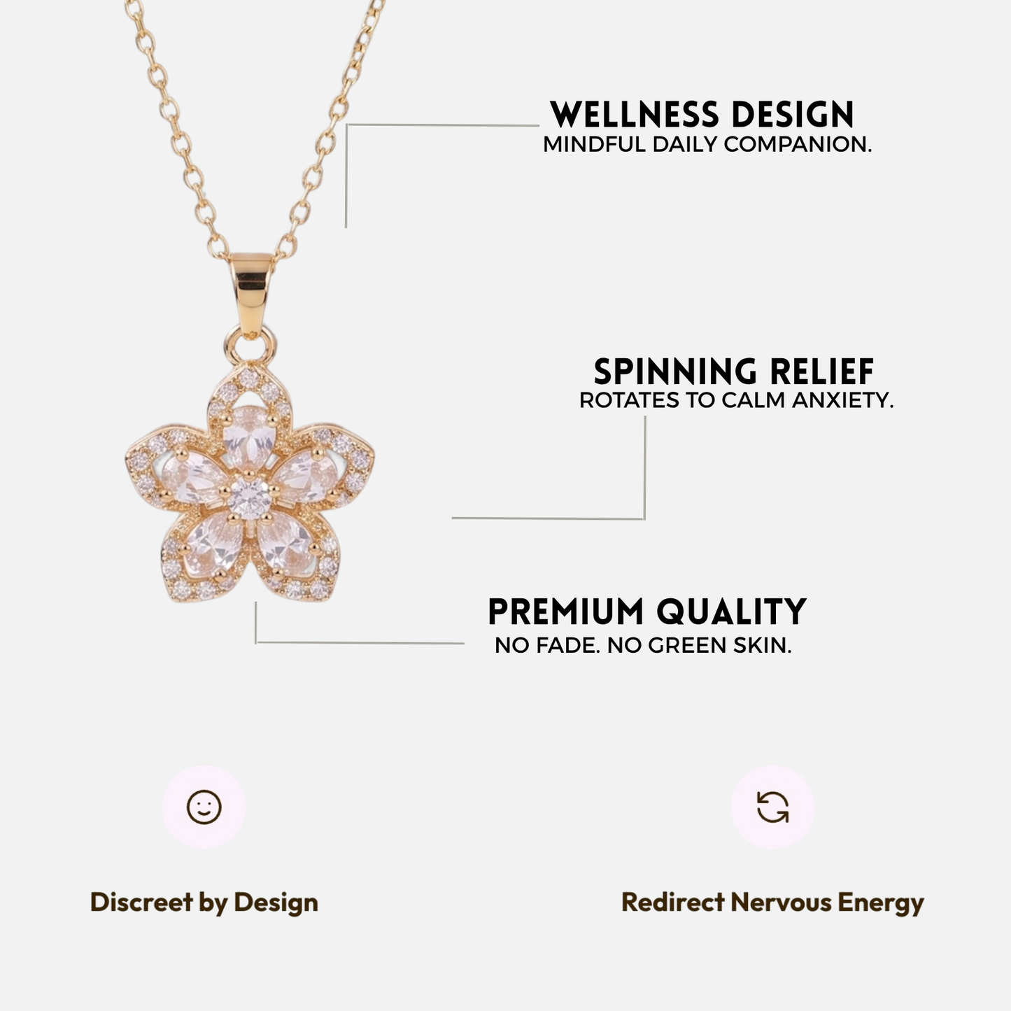 FLOWER SPINNER WELLNESS NECKLACE GOLD WHITE